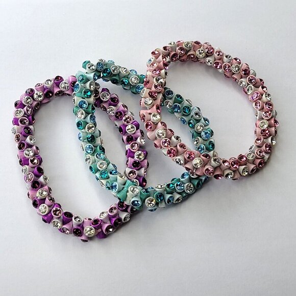 Purple and White Rhinestone Stretch Bracelet - Picture 9 of 10